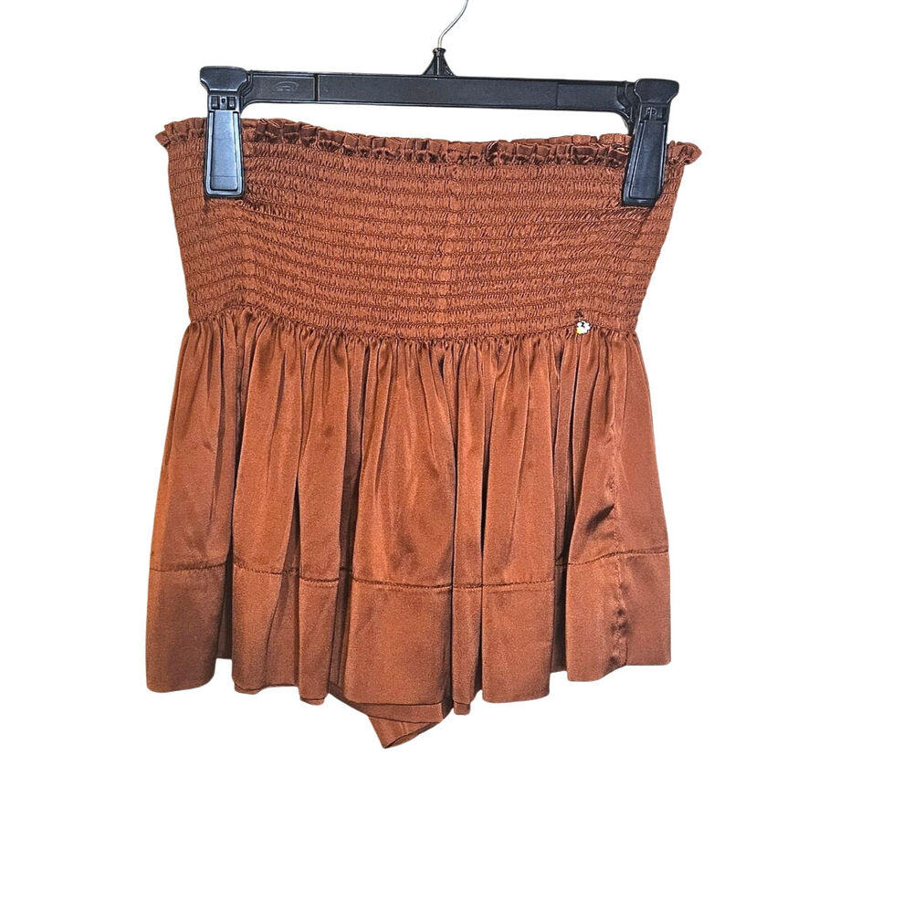 Natural Life Xs / S Extra Small Satin Skort Ribbed Shiny Terra Cotta Bronze